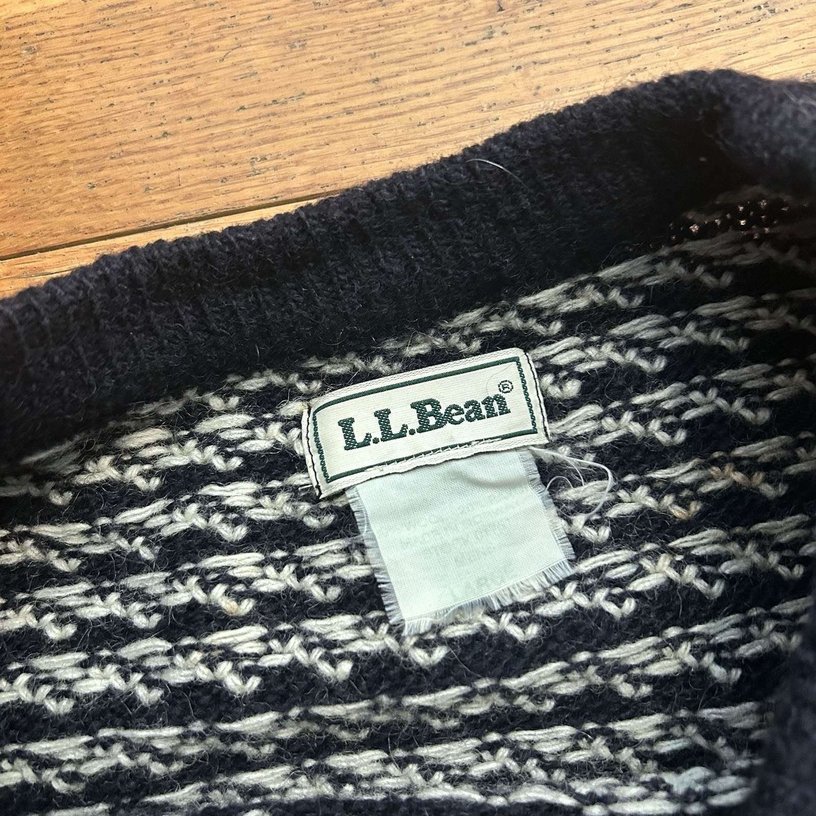 Vintage 80s Ll Bean Birds Eye Wool Knit Fisherman Sweater Large