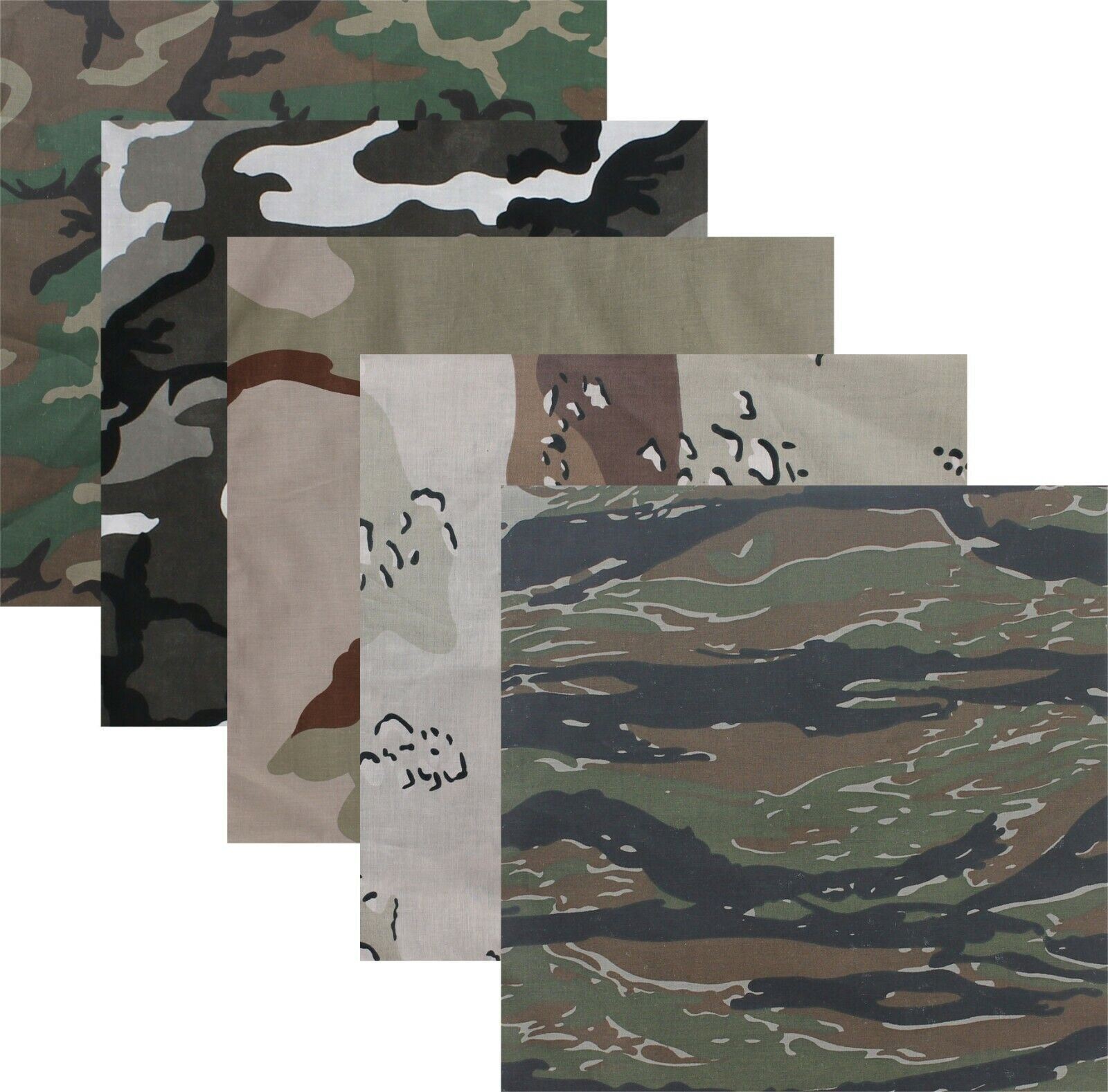 ARMYU Camouflage Jumbo Bandanas Cotton Military Headwraps 27″ x 27″, 5-Pack