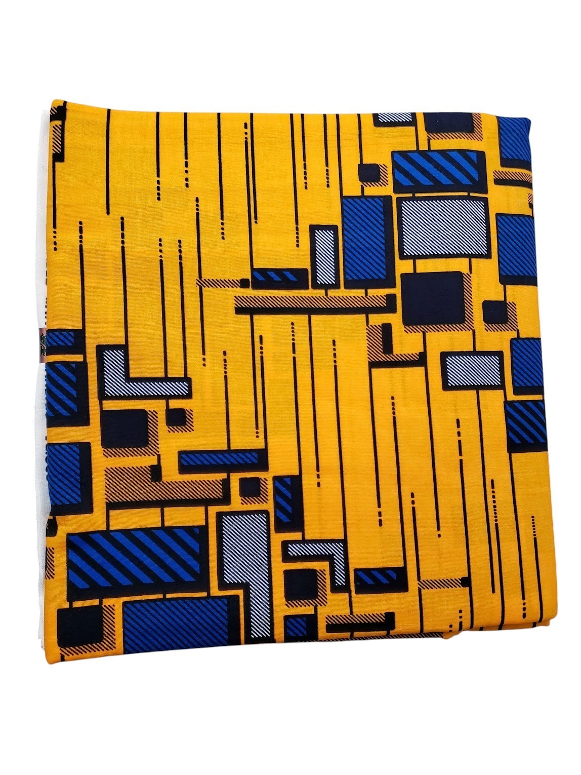 African Print Head Wrap Yellow Blue Black Ankara Style Scarf 70 x 22