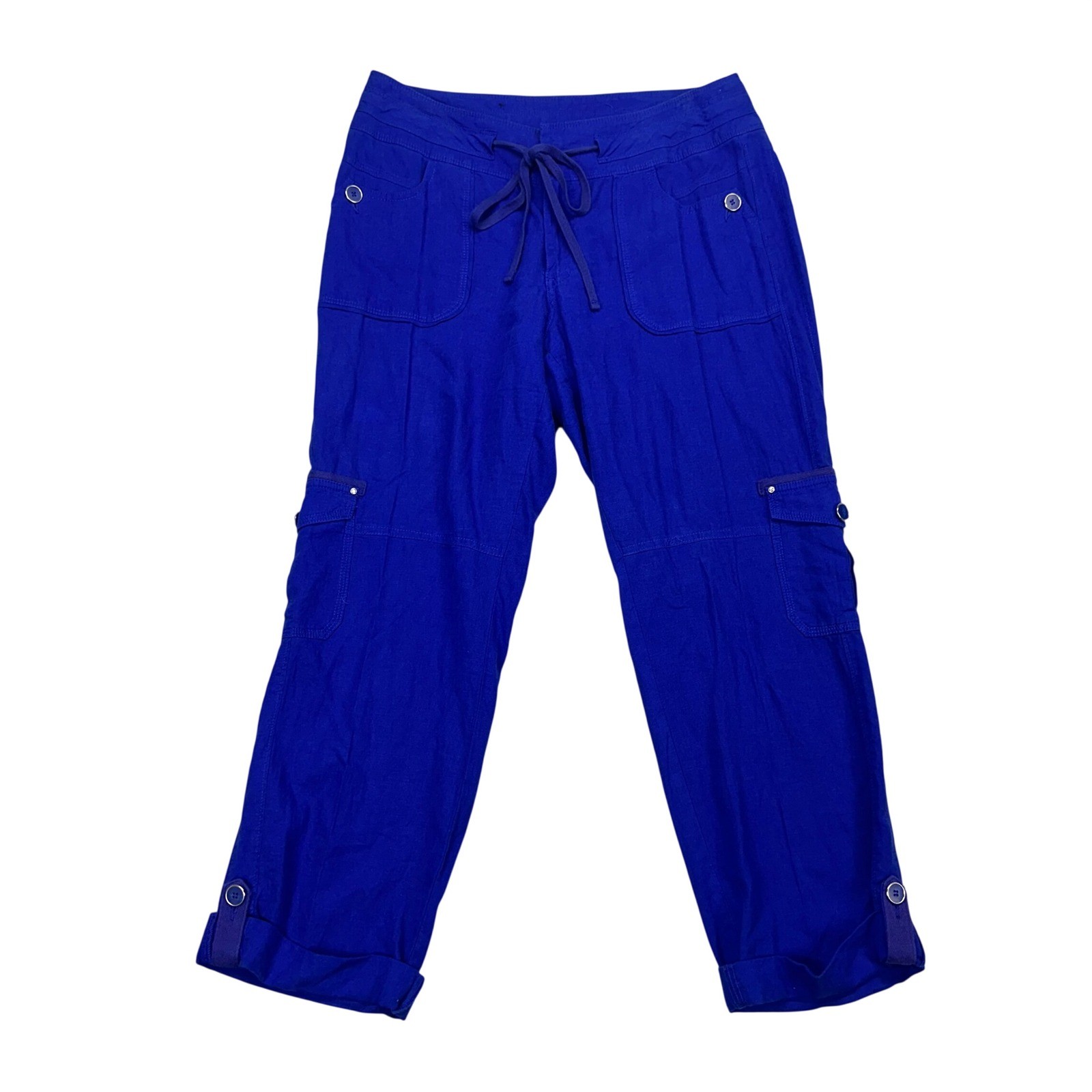 INC International Concepts Blue Linen Blend Cargo Pants Womens Size 8 Utility