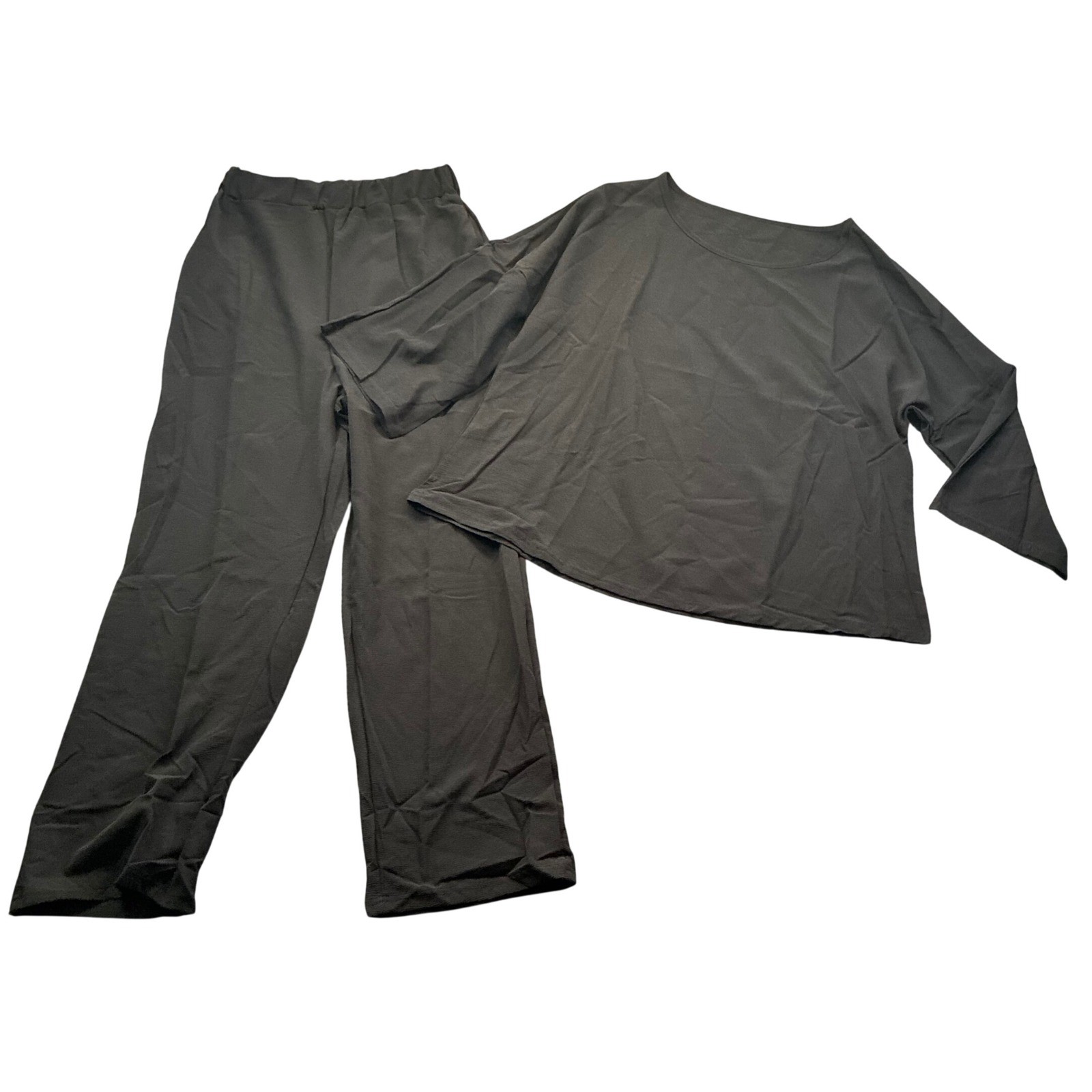 Womens Black 2 Piece Lounge Set Textured Crepe Wide Leg Pants & Oversized Top S