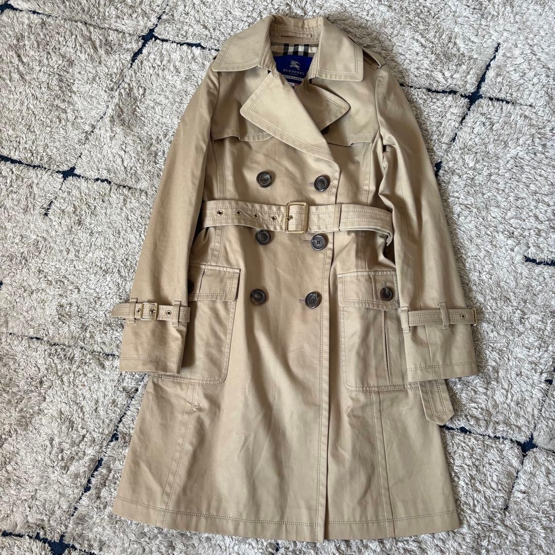 Burberry Blue Label Trench Coat Long Mega Check Belt