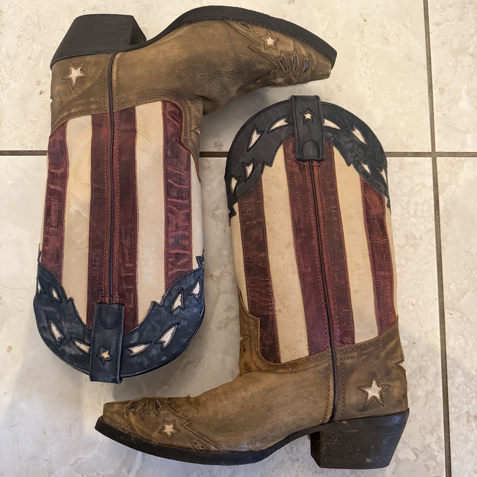 Laredo Keyes Stars And Stripes Leather Cowboy Cowgirl Boots USA American Flag 7