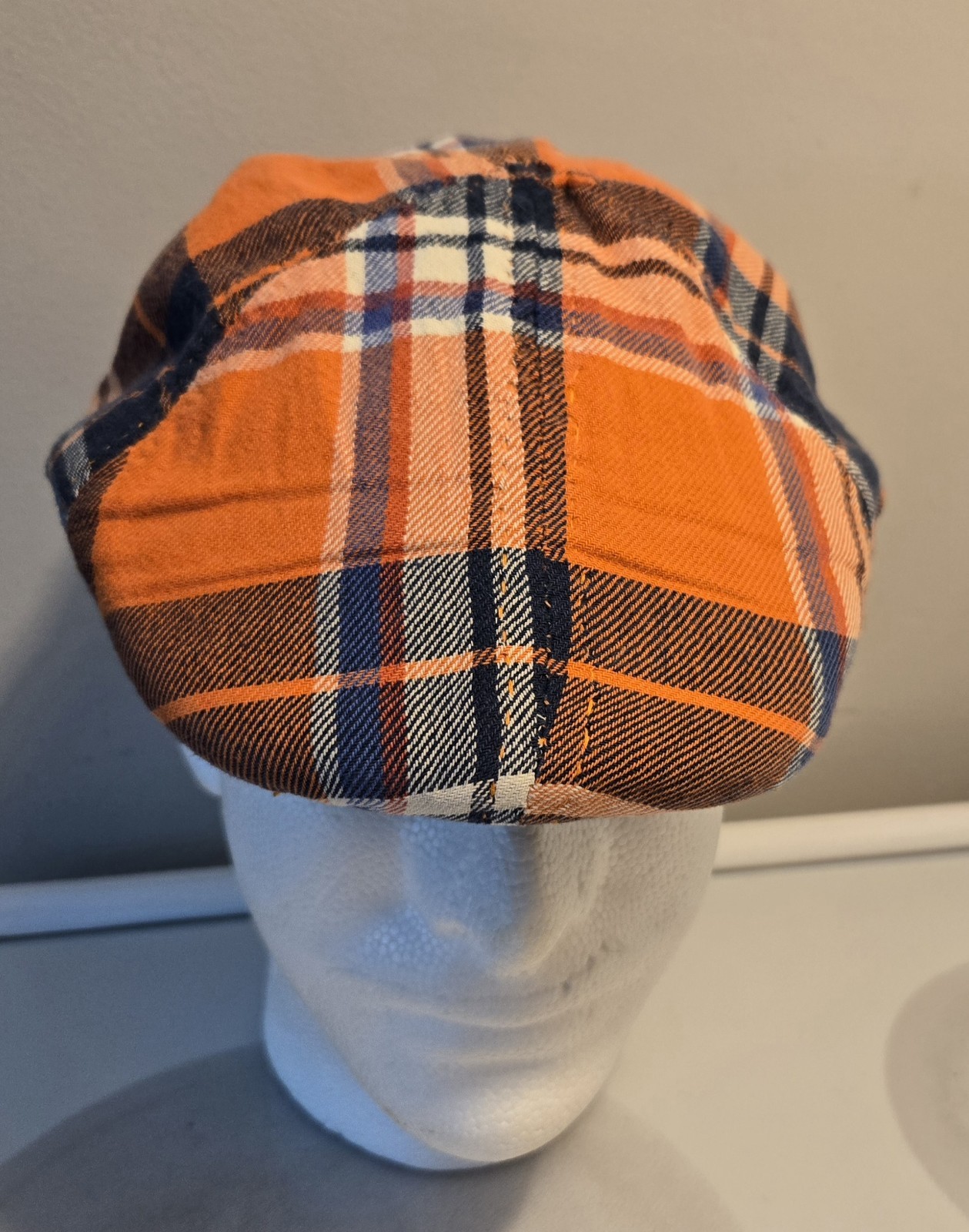 Upcycled Custom Newsboy American Eagle Orange Flannel Cap Size S/M