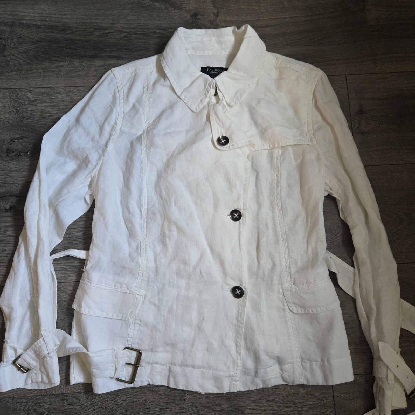 NWT Talbots 100% Pure Irish Linen Trench Jacket White Belted Safari Utility 16