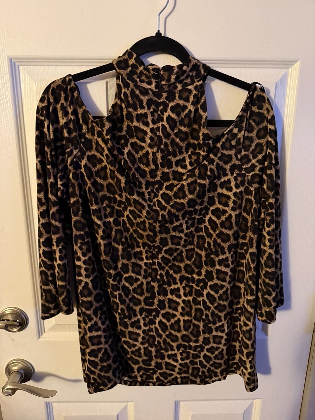 Michael Kors Leopard Print Cold Shoulder Blouse Top with Hardware Detail