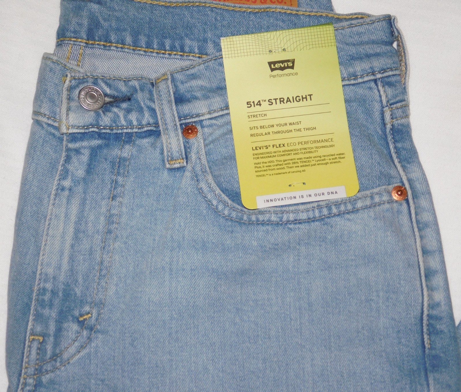 LEVIS 514 Straight Fit Jeans Stretch Sits Below Waist Flex Thornback Adv Lt Blue