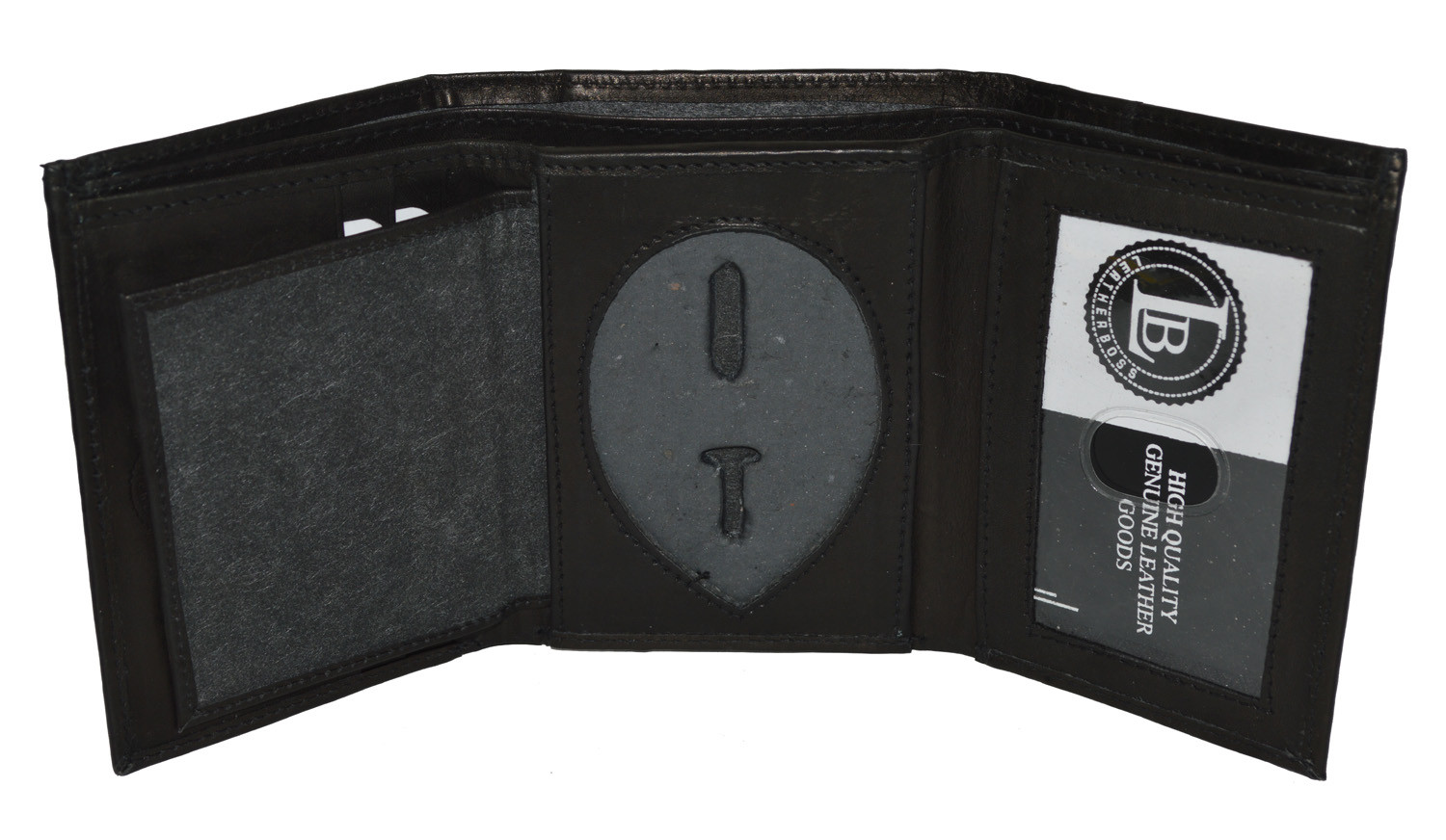 LEATHER BADGE ID HOLDER ‘SHIELD’ SHAPE TRIFOLD WALLET NEW BLACK VERY RARE WALLET