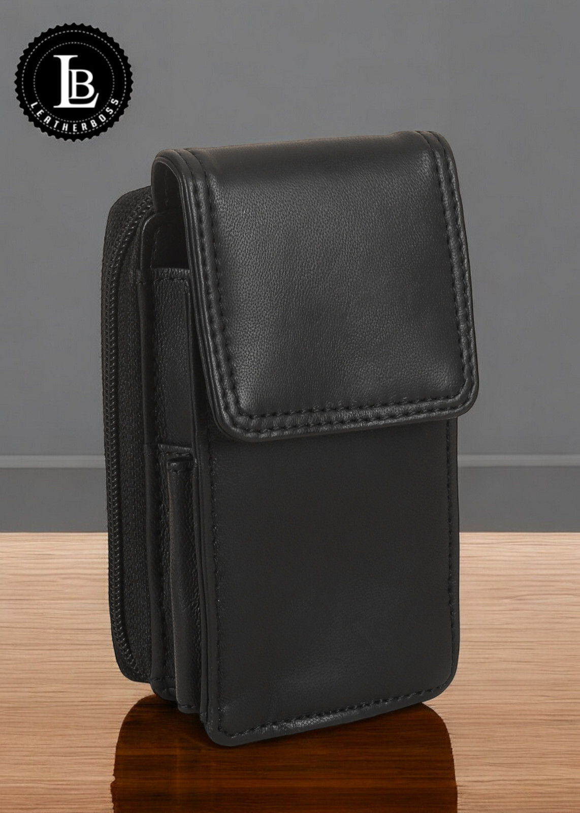 Leatherboss Cigarette Case Lighter holder With Attached All Around Zipper Wallet