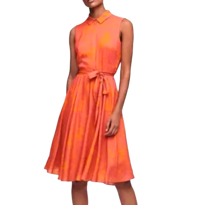 Diane von Furstenberg XS Orange Silk Midi Fit Flare Print Dress Sleeveless *flaw