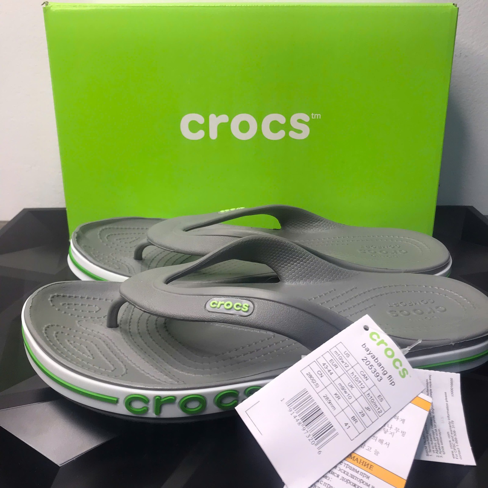 NEW IN BOX Crocs Bayaband Flip Flops Grey Green Men’s Women’s Sandal