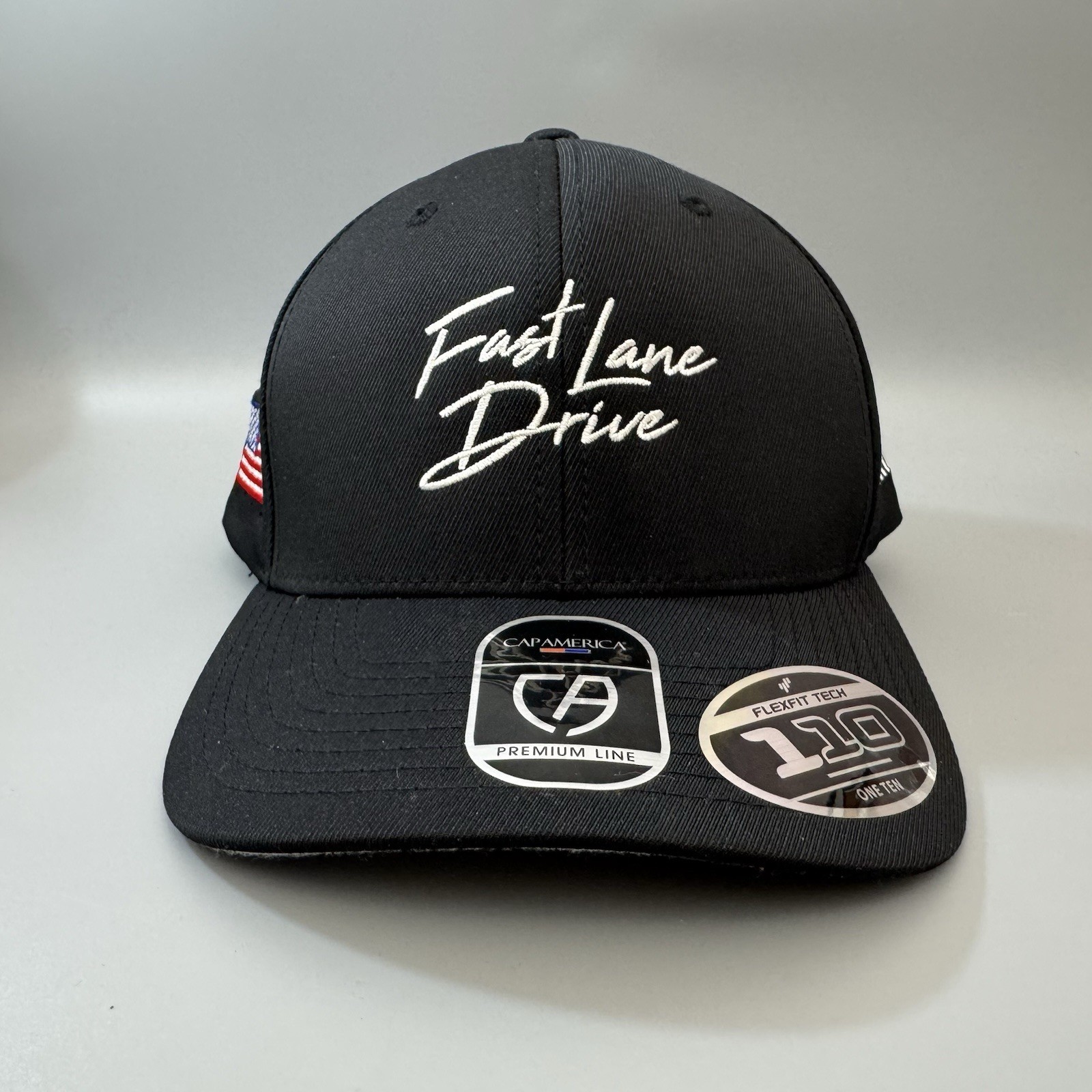 CA 110 FlexFit Tech Hat FAST LANE DRIVE Washington DC Black/White Capamerica NEW