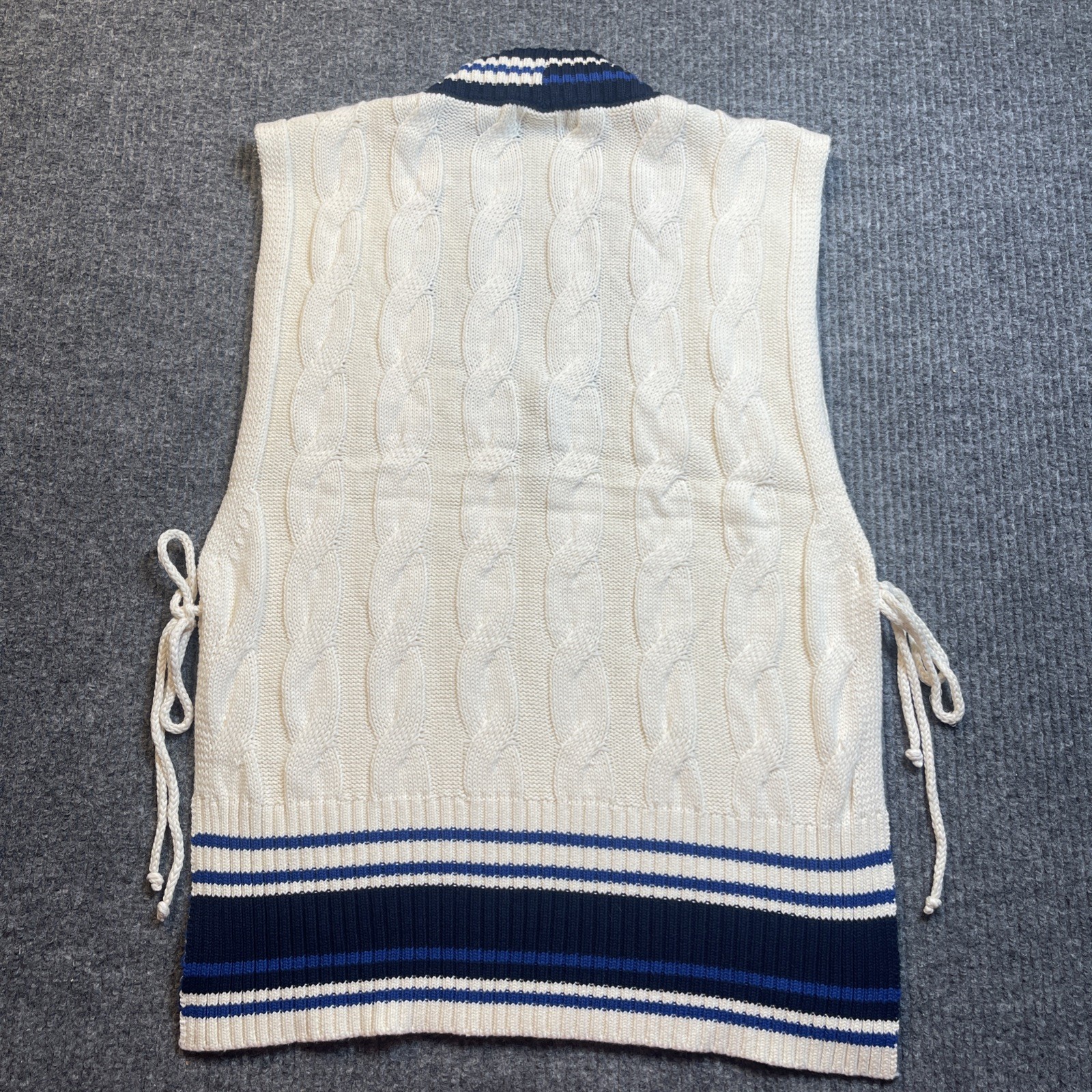 Free People Coastal Prep Poncho Vest Cable Knit One Size Cream Blue NEW