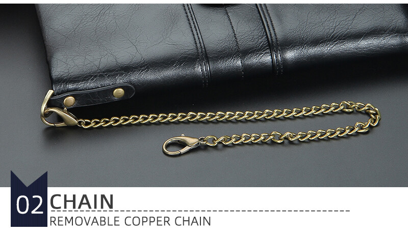 Men’s Long Wallet with Chain Leather RFID Blocking Biker Trucker Bifold Zipper