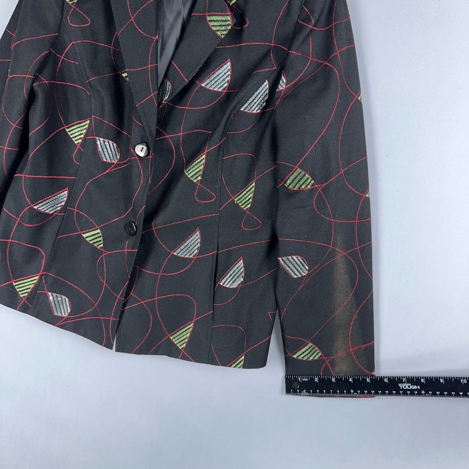 Requirements Blazer Jacket Size 12 Black Abstract Print Button Front Lined