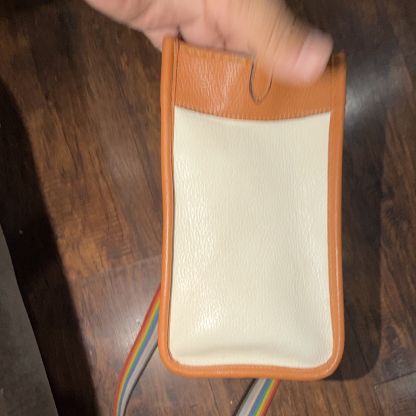 Coach Beige/Brown Crossbody Bag Rainbow Strap Patches Zipper Gold Lined