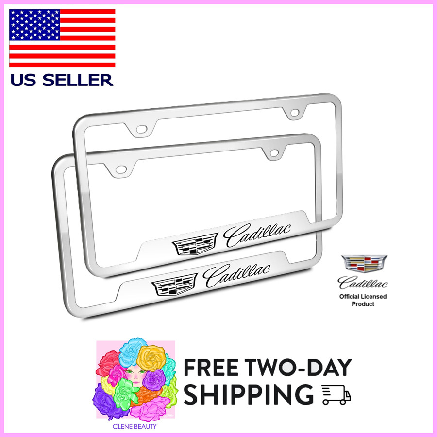 Cadillac License Plate Frame for New Logo Stainless Steel Chrome (2 Pack)