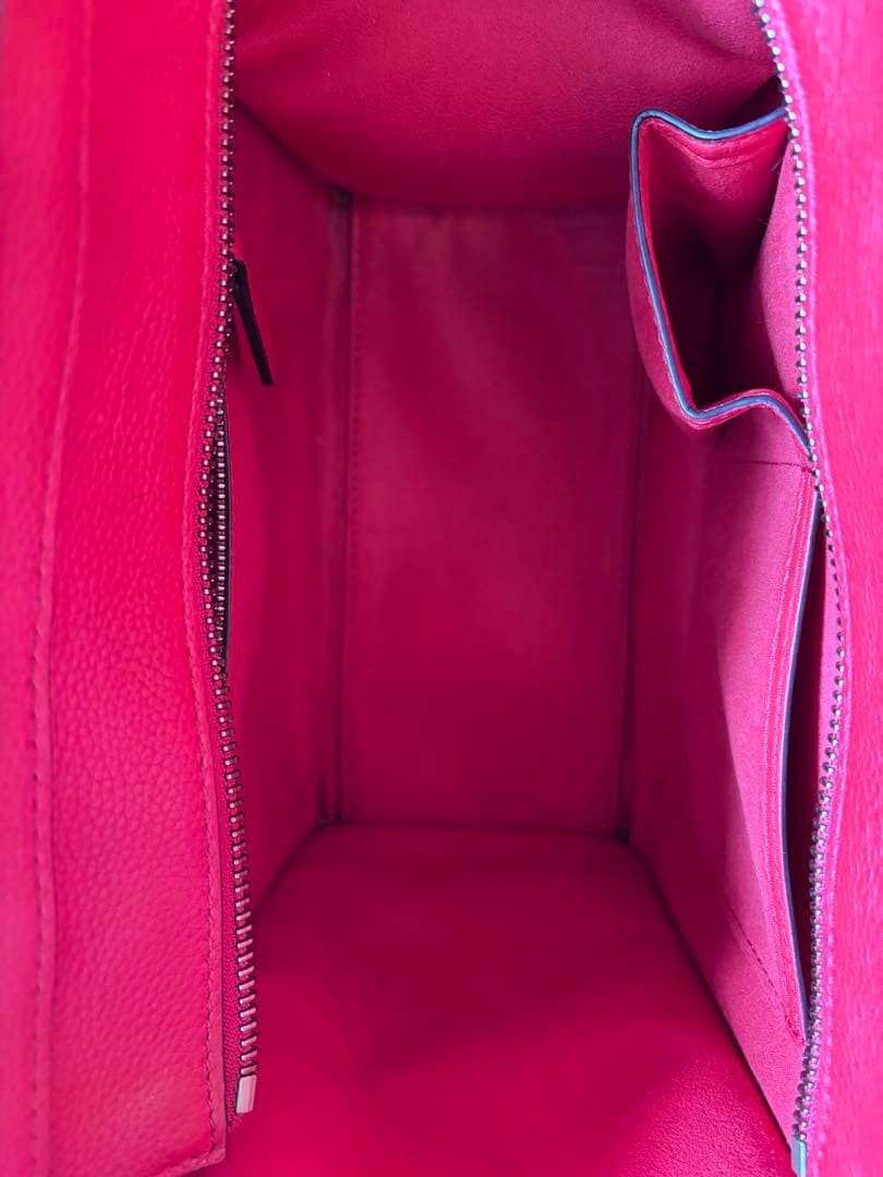 CELINE Micro Luggage Tote Bag Red Grained Drummed Calfskin Leather Handbag