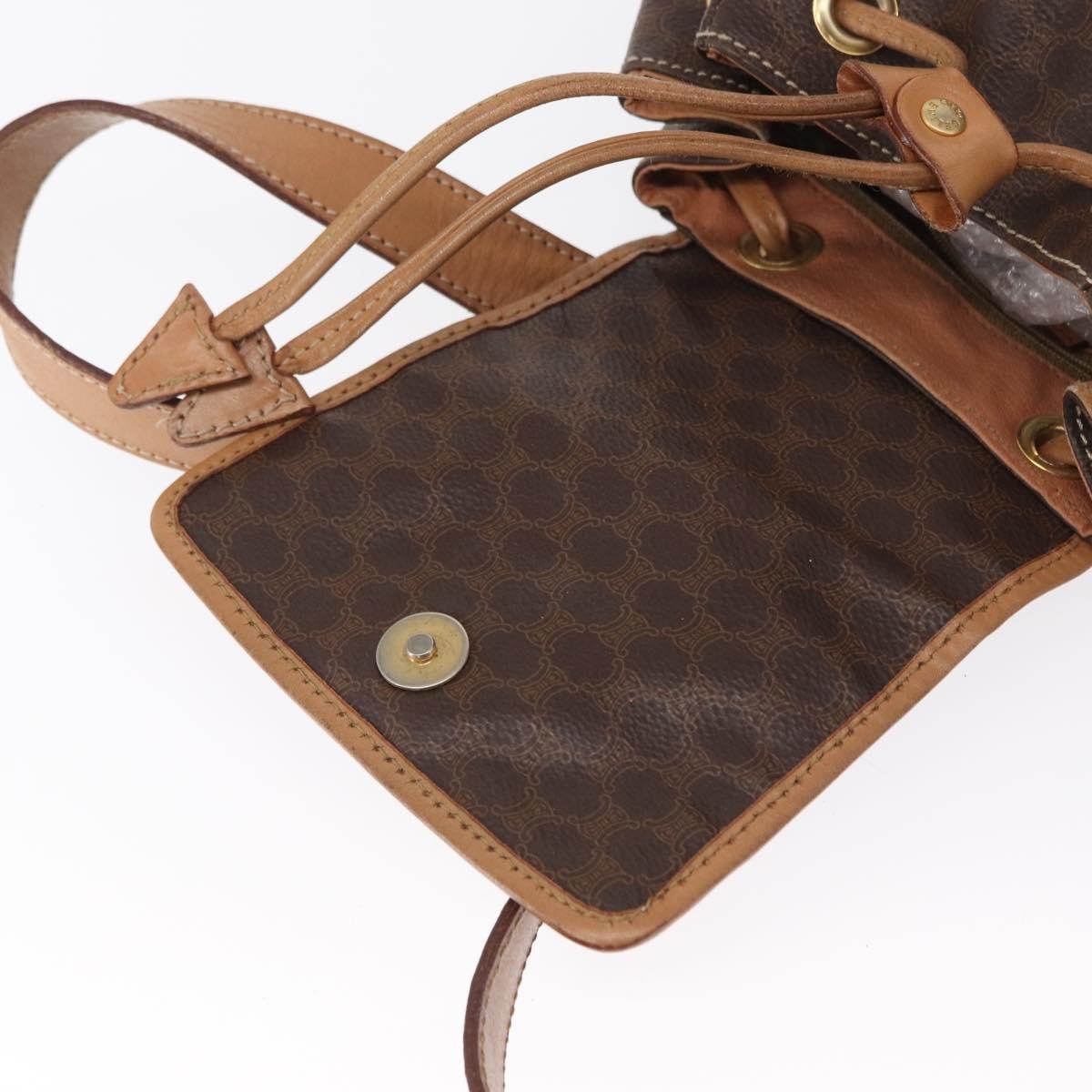 CELINE Macadam Canvas Backpack PVC Leather Brown Gold Auth 164150