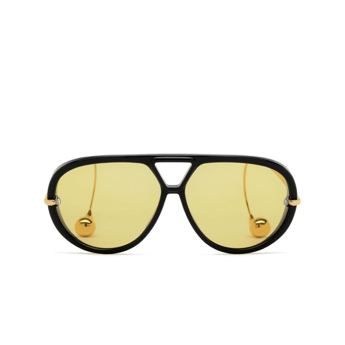 Bottega Veneta BV 1273S 003 Black Aviator Yellow Lens Pilot Sunglasses New