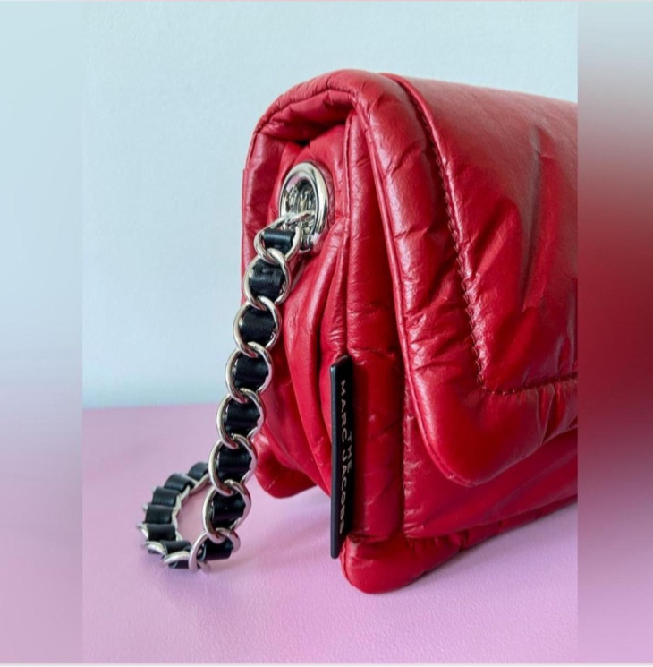 Marc Jacobs mini pillow bag, cranberry red. Larger size 7x10x4