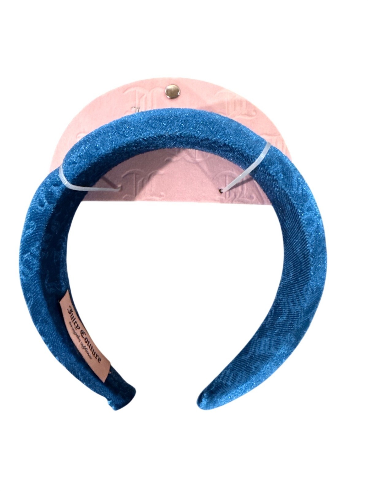 Juicy Couture Blue Velour Embossed Headband Logo Pink Tag Soft+Velvety+Spa-Type