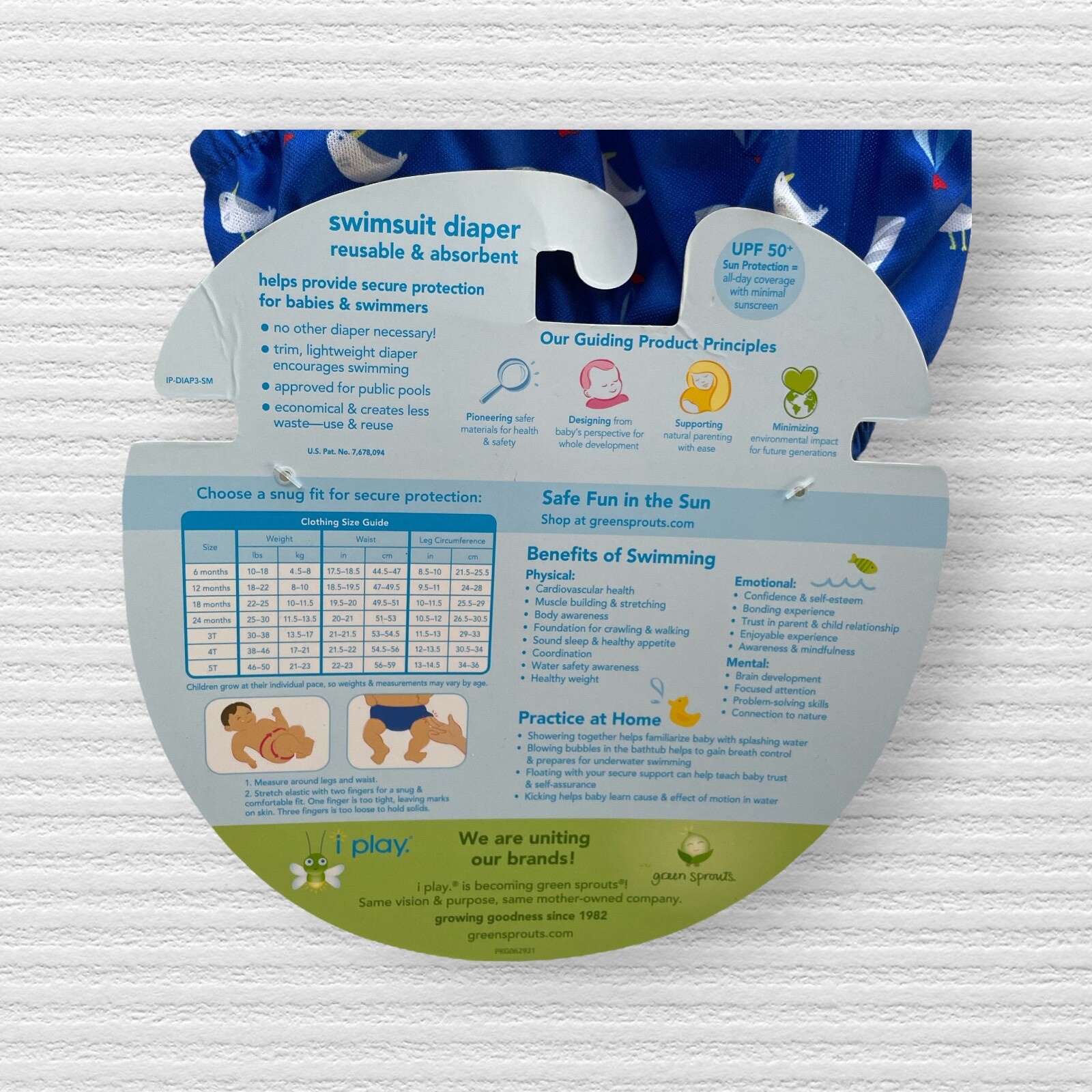 New I Play Baby Boys Nautical Theme Swim Diaper Blue Re-Usable Size 6M