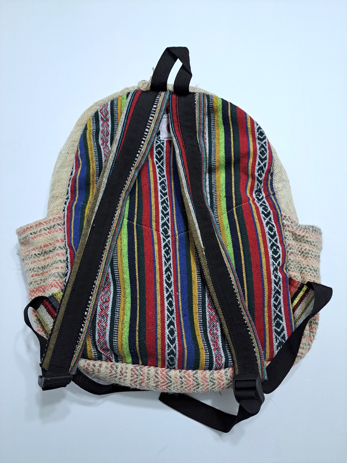 Himalayan Hemp THC Free Multi Color Handmade Backpack Nepal Pink Green Orange
