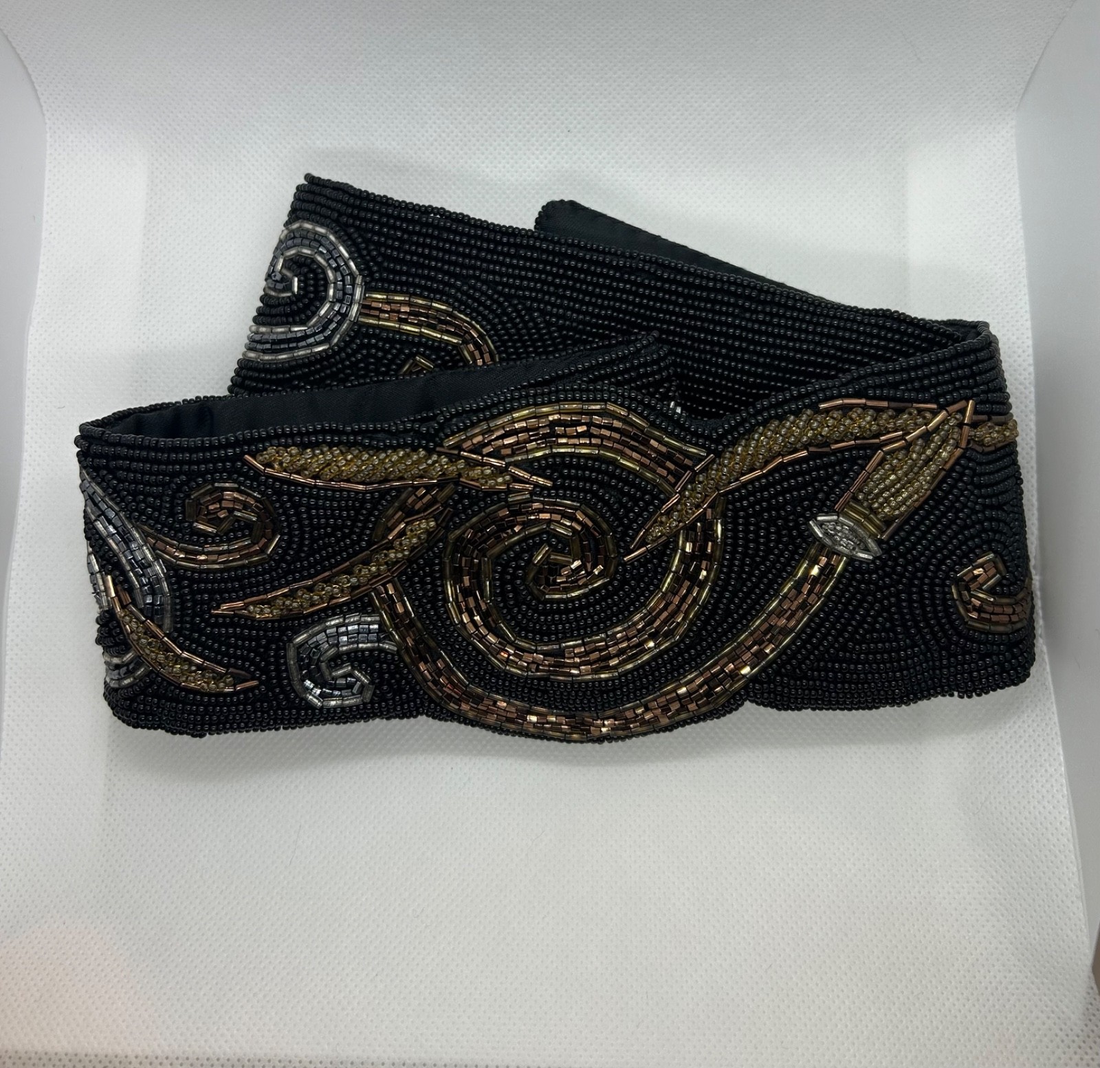 Christian Dior Paris New York Centuries Black Gold Silver Beaded Belt 80’s M/L