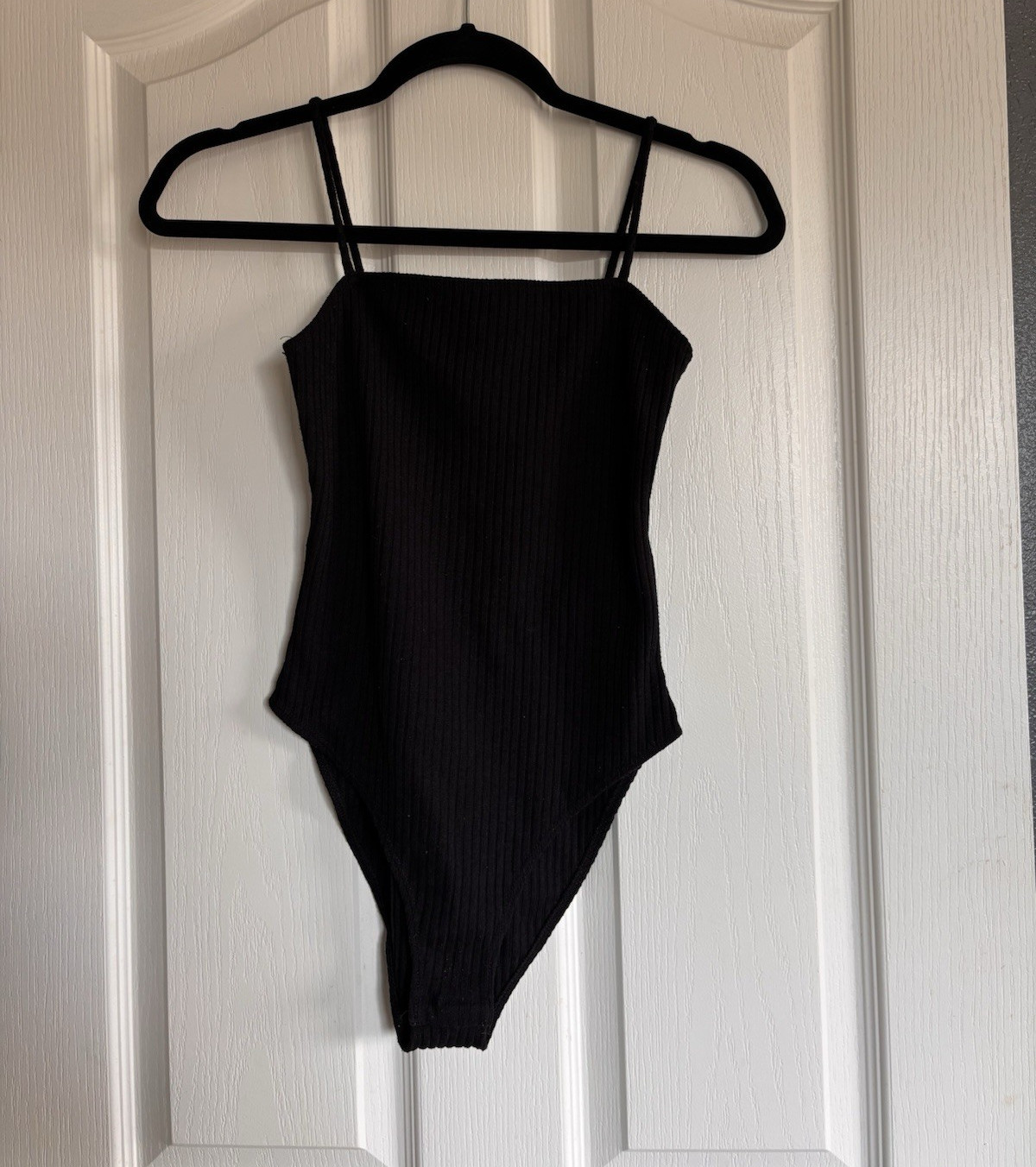Topshop Black Solid One Piece Bodysuit, Strap Accent, Women’s US 6 Regular