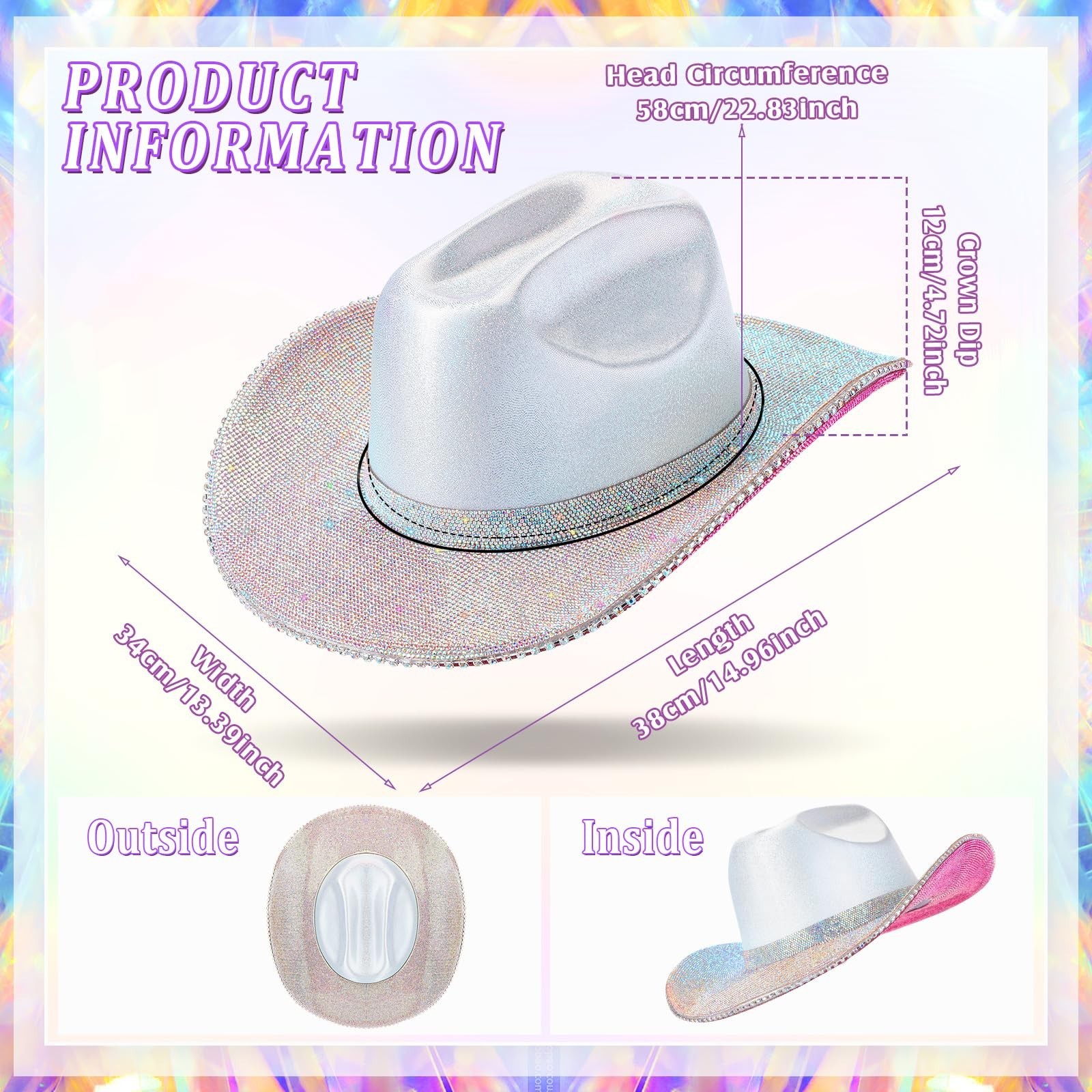 Hercicy Rhinestone Cowboy Hat with Diamond Fringe CowHat for Cosplay Wedding …