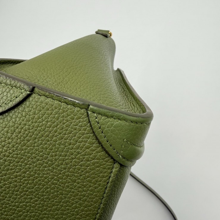 CELINE Luggage Nano Shopper Hand Bag Green Leather Gold Tone