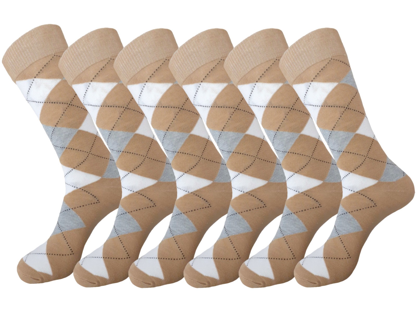12-6-3-1 Dress Socks Argyle Diamond BEIGE WHITE GRAY COTTON Socks TRUE TO SIZE