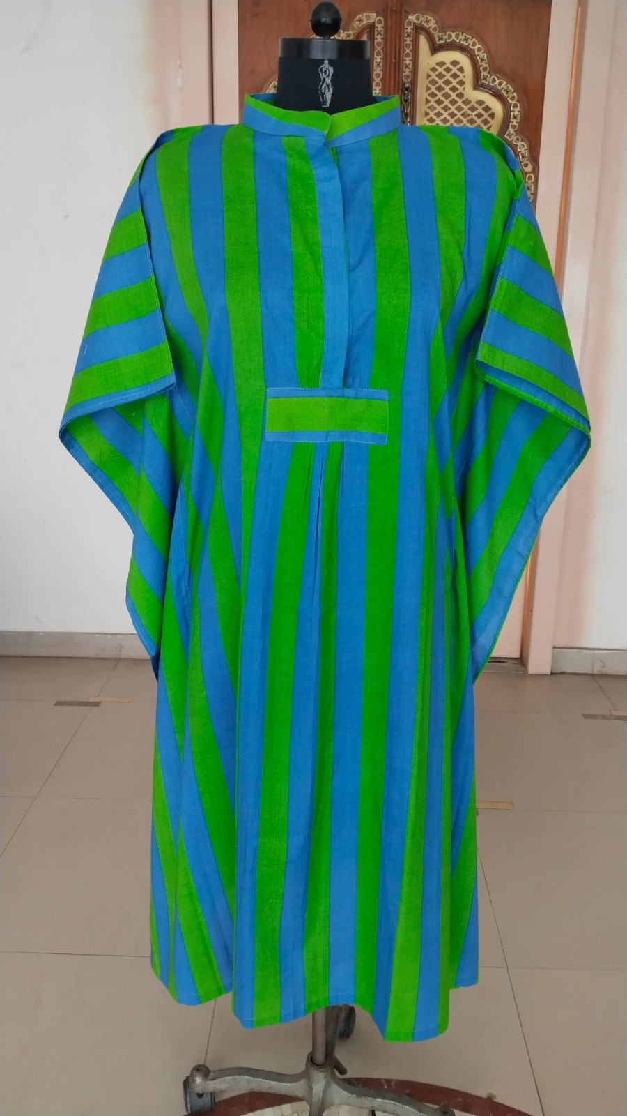Green Striped Print Caftan For to be Moms Beach Cover Up Maxi Summer Long Kaftan