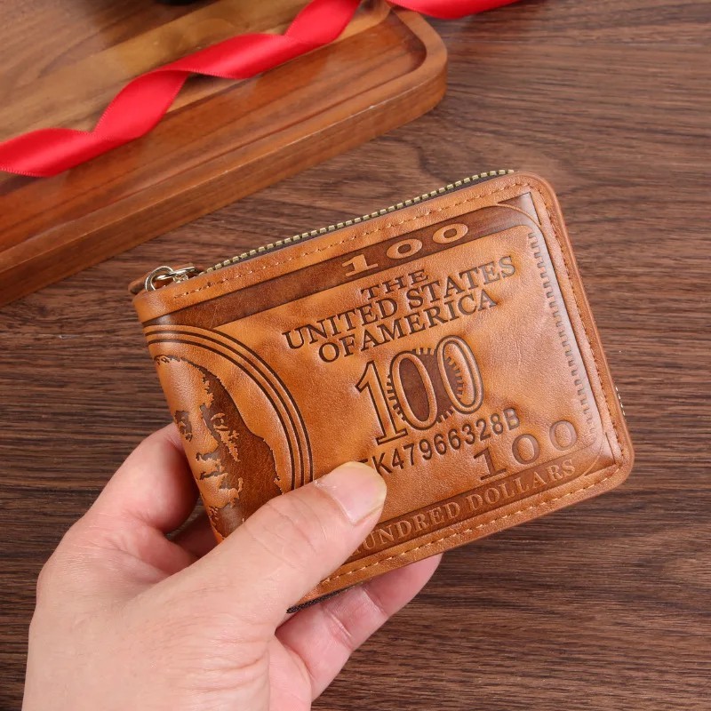 Mens Leather Wallet Bill Money Billfold US 100 Dollar Safe Purse Bifold US FAST