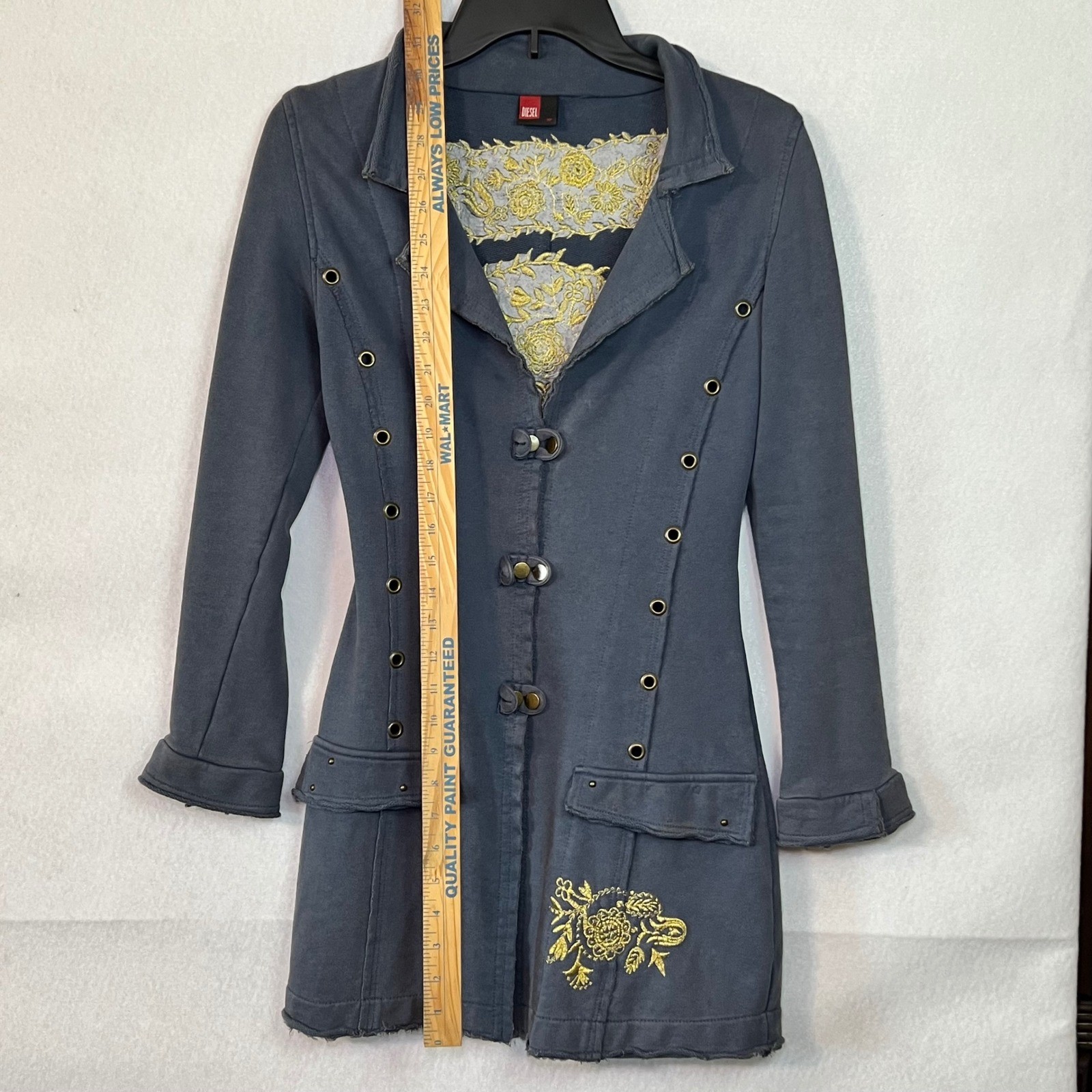 RARE Vintage Diesel Women’s Grey Embroidered Longline Military-style Jacket XS