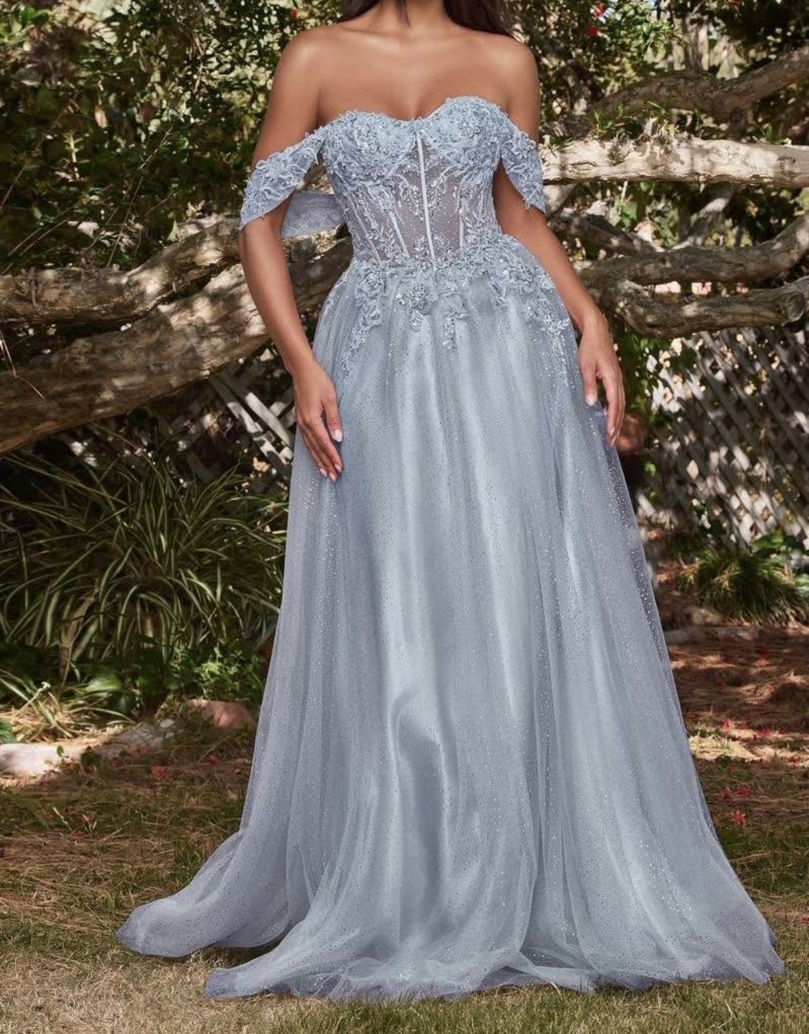 Ladivine by Cinderella Divine Women’s Blue Off Shoulder Formal Prom Dress