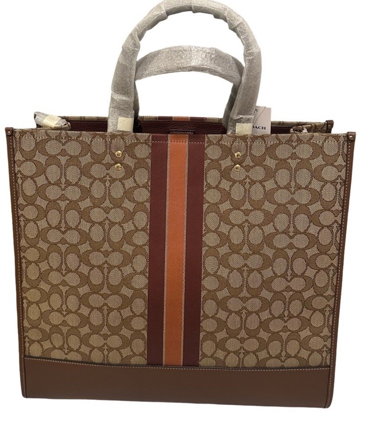 New Coach Dempsey 40 Tote Signature Jacquard Leather Patch In Saddle Multi