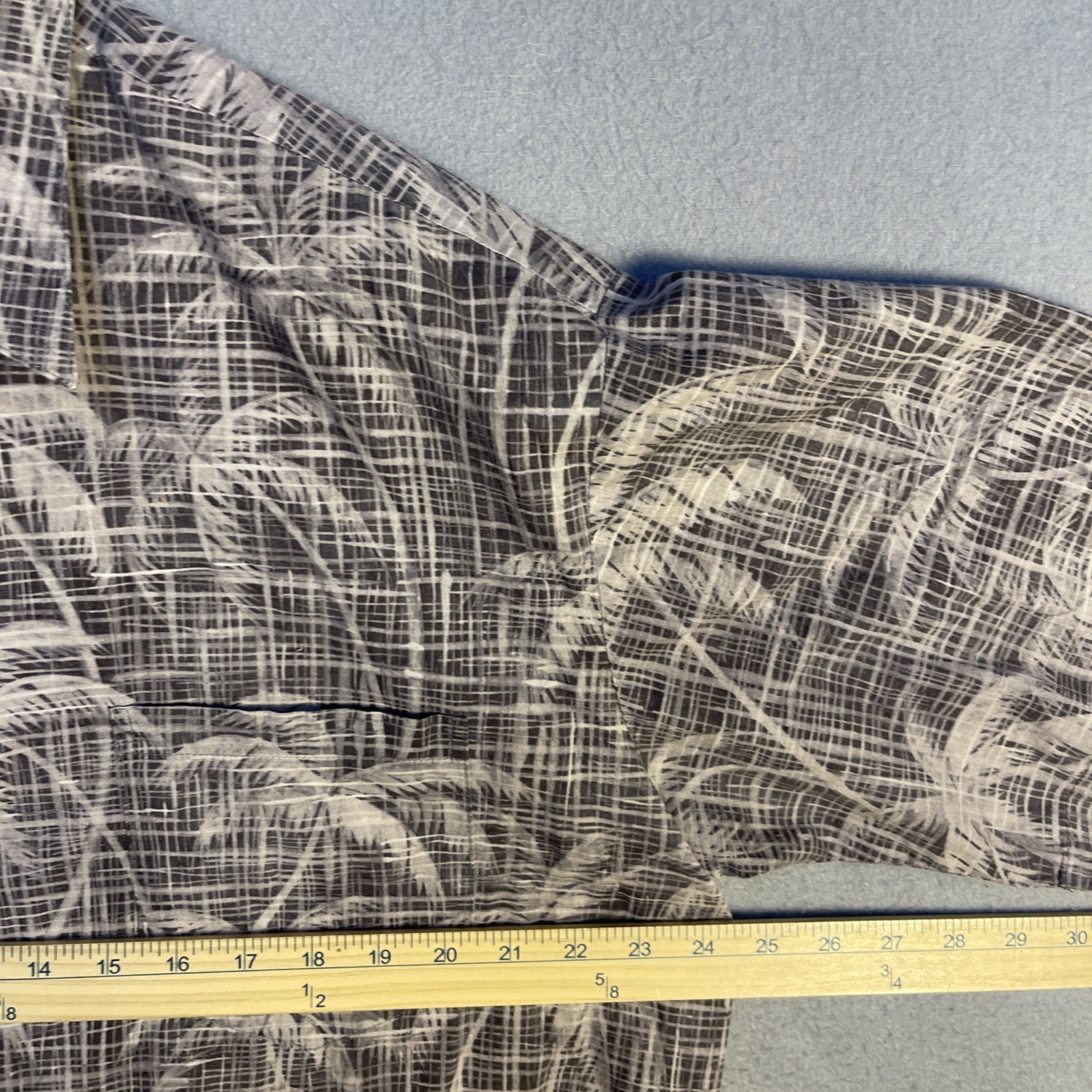 Tori Richard Shirt ens L Grey Palm Grid Cotton Lawn Aloha Hawaiian Made in USA