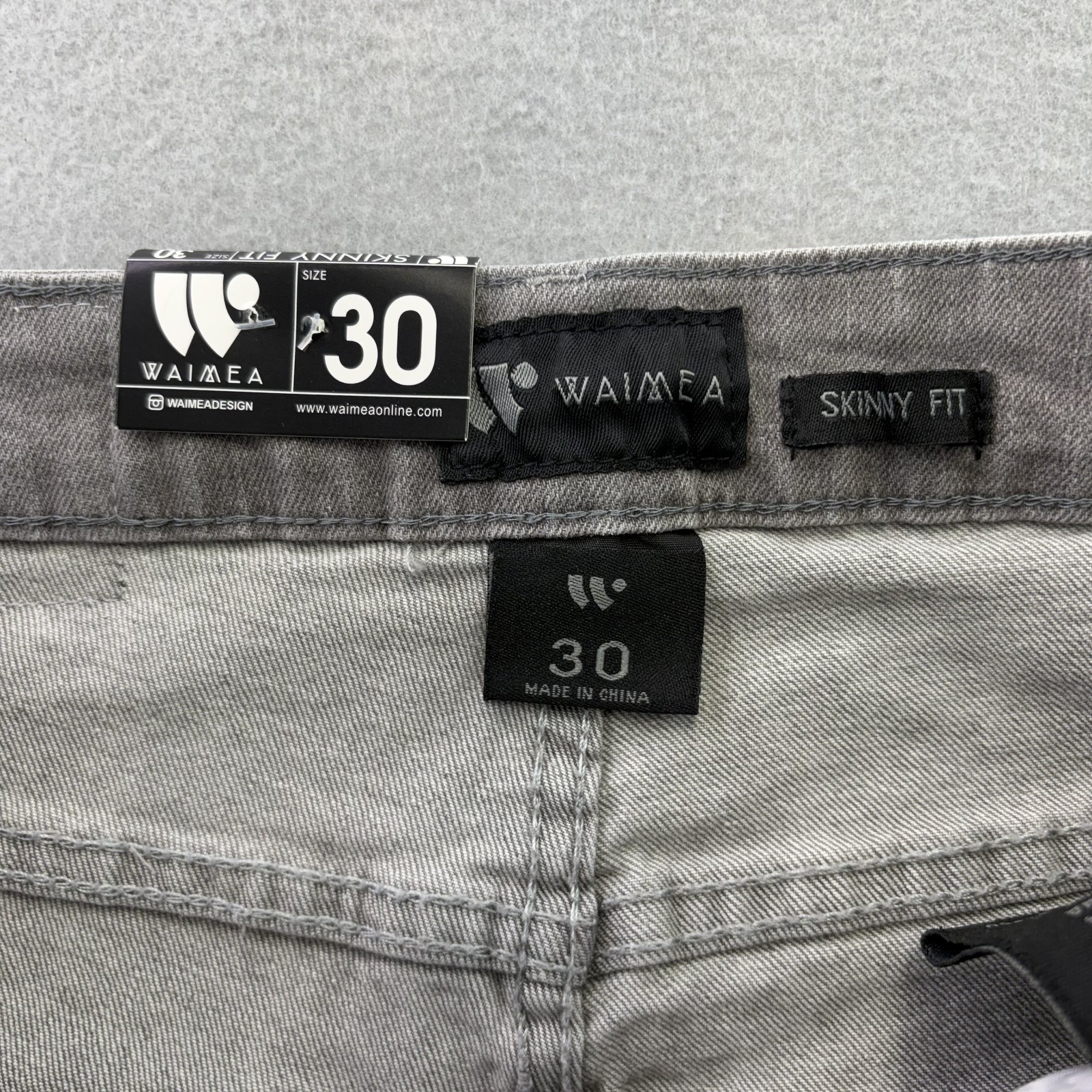 WAIMEA Denim Jeans Mens Size 30 Gray Skinny Fit Distressed Moto NWT