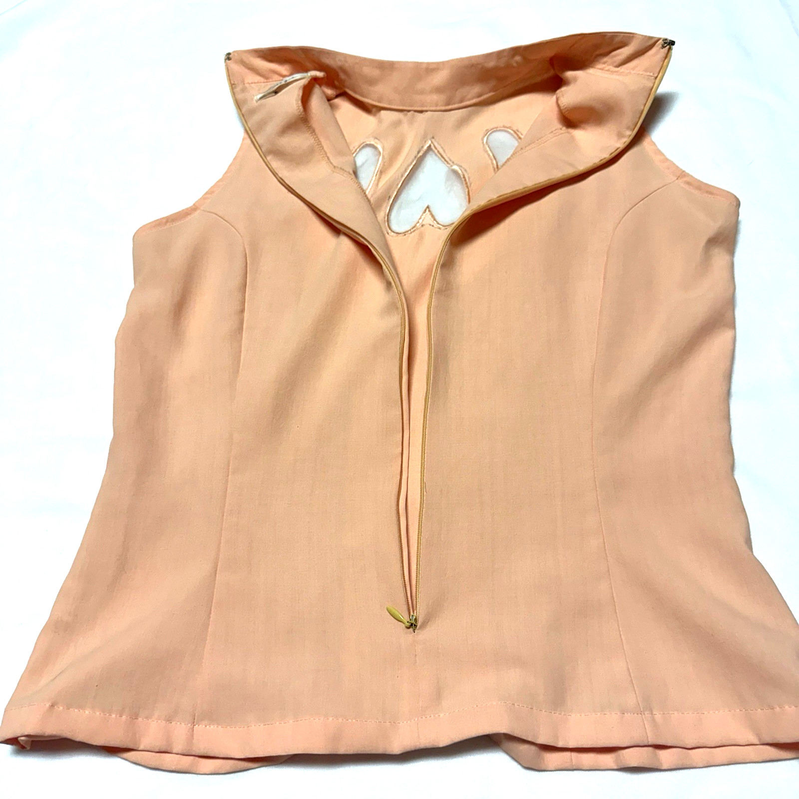 Vintage 90s Seize Sleeveless Mock Neck Top Salmon Pink Heart Cutout Sheer S Y2K