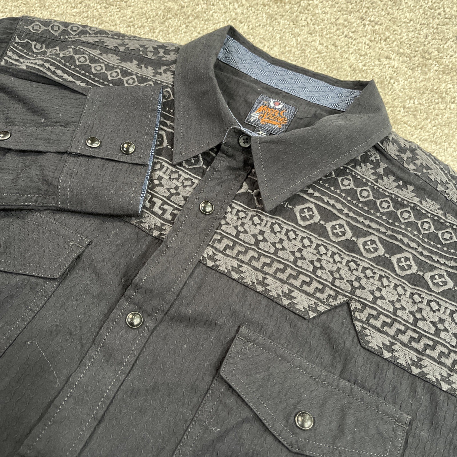 Moon Shine Spirit Western Snap Shirt XL Black Aztec Embroidered Rodeo Flip Cuffs