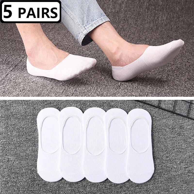 5 Pairs Men Boat Socks Large Summer Non-slip Silicone Invisible No Show Sock