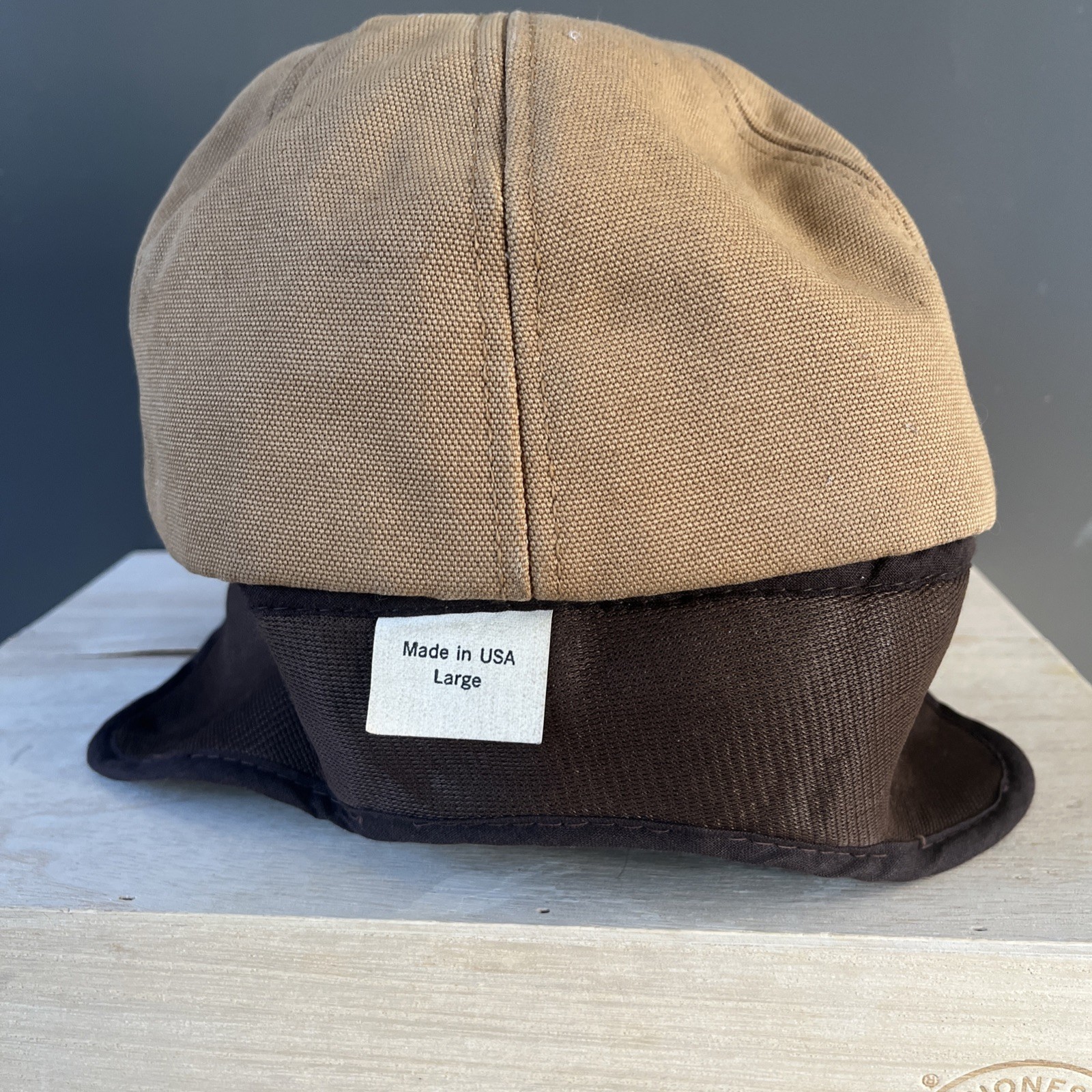 Vintage Duck Canvas Winter Ear Flap Hunting Hat Cap Brown Quilted Lined USA L