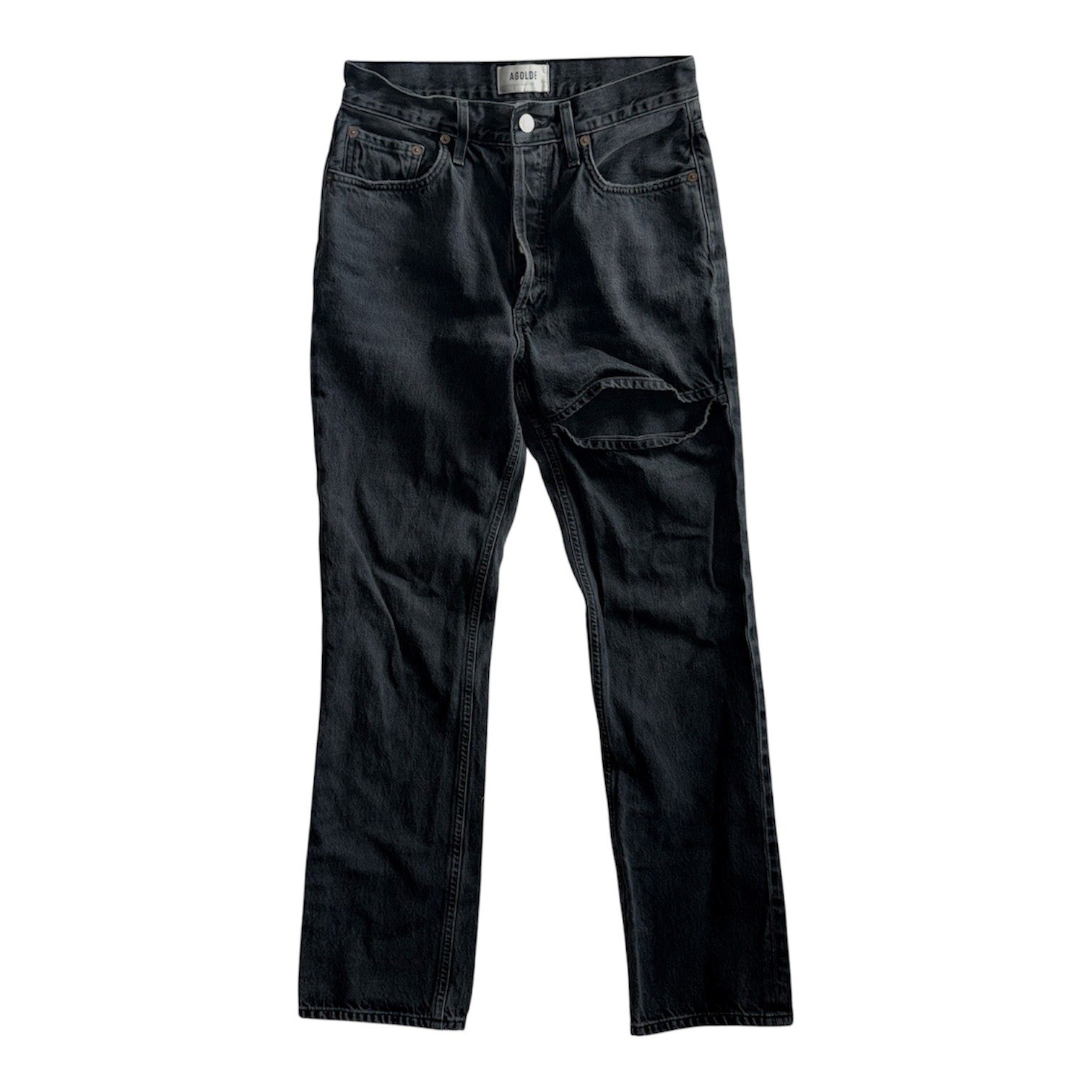 Agolde Lana Slice High Rise Straight Leg Jeans Black Cutout Size 26