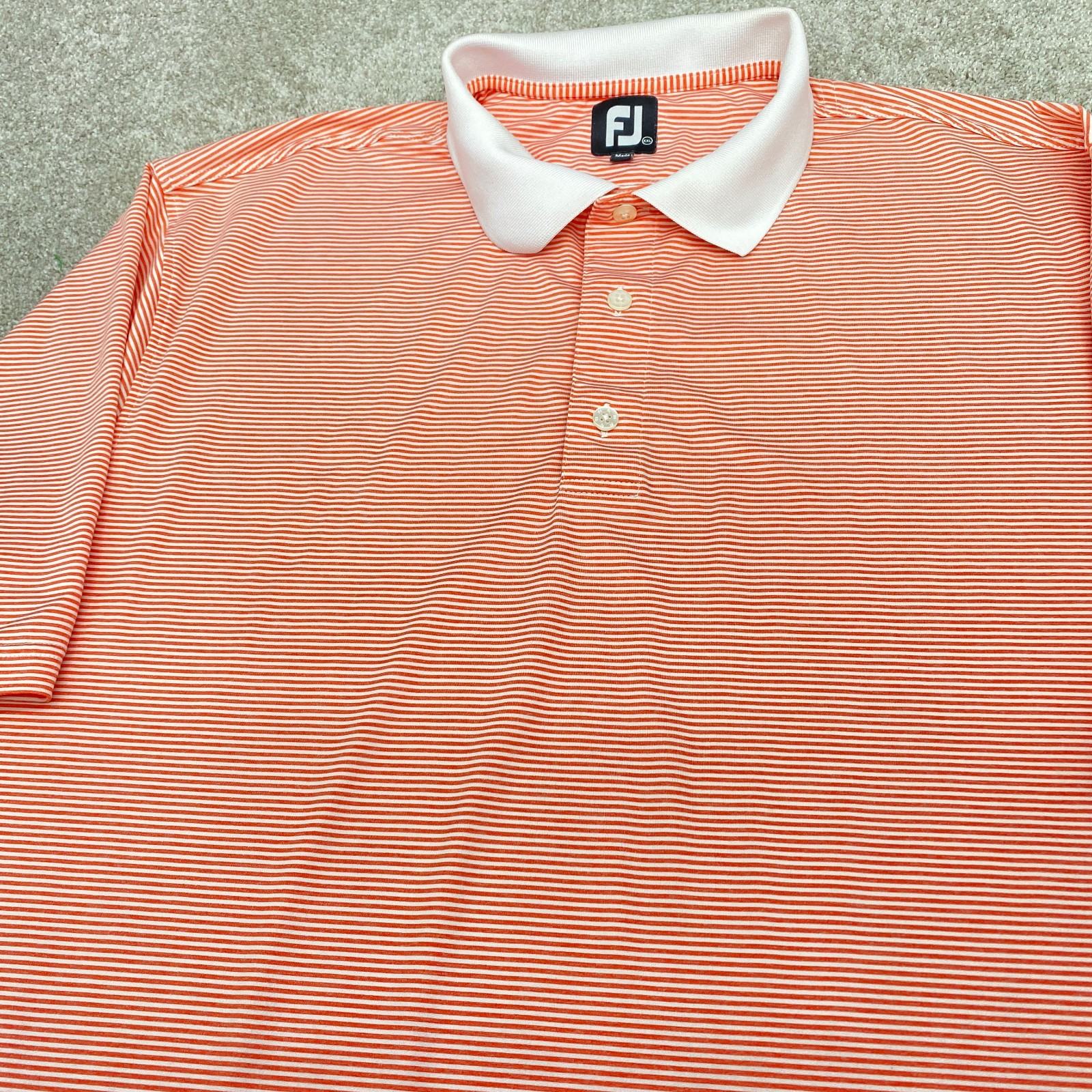 FootJoy Golf Polo Shirt Short Sleeve Men’s 2XL Orange White Striped 6670