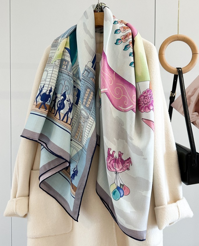 70% Cashmere 30% Silk Scarf Double face print Large WrapWomen Square Shawl 53″