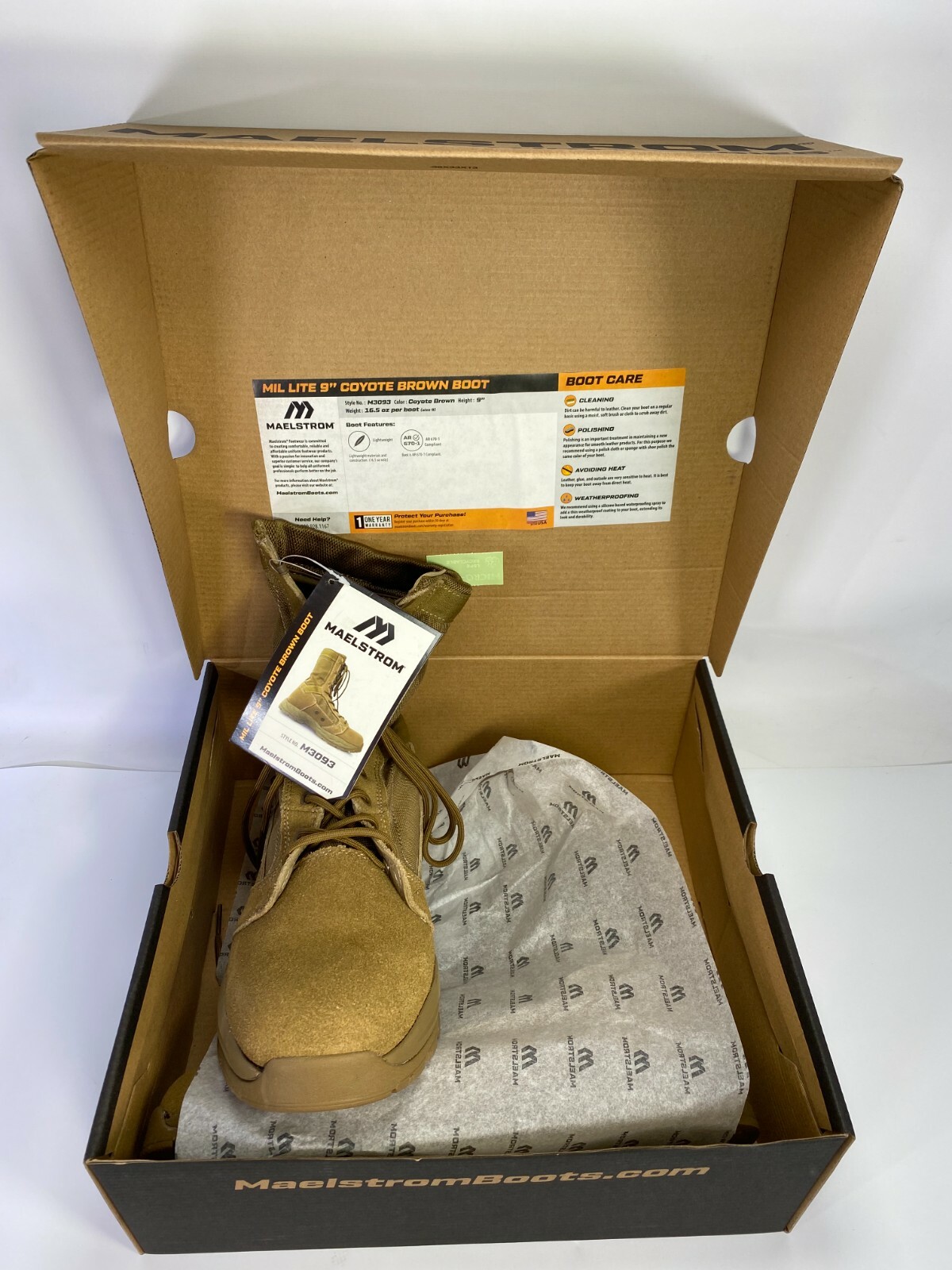 Maelstrom Mil Lite Men’s 9” Coyote Brown Military Boot AR 670-1 Compliant