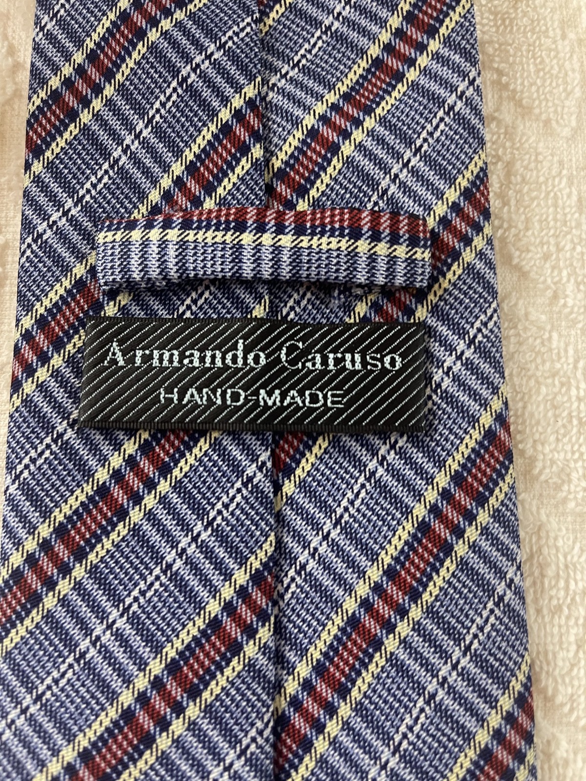 ARMANDO CARUSO BLUE-MULTI-COLOR SHADES OF BLUE MEN’S TIE CRISSCROSSING STRIPE