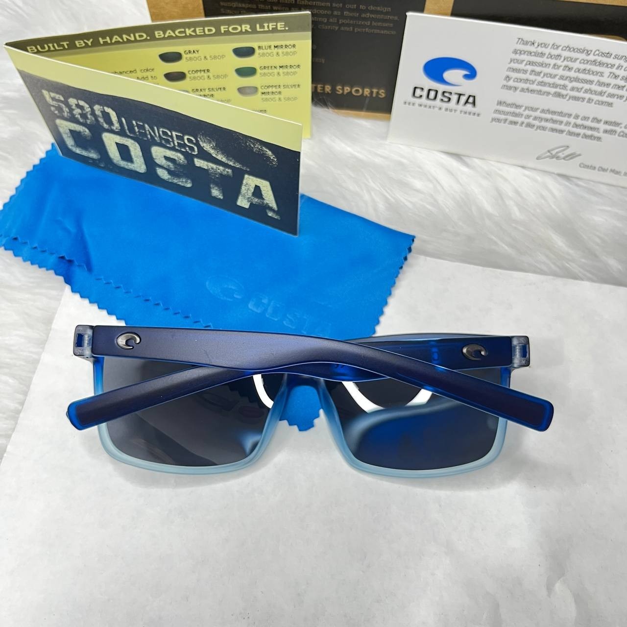 Costa Del Mar Sunglasses Matte Blue Gradient Frame Silver Mirror Polarized 580P